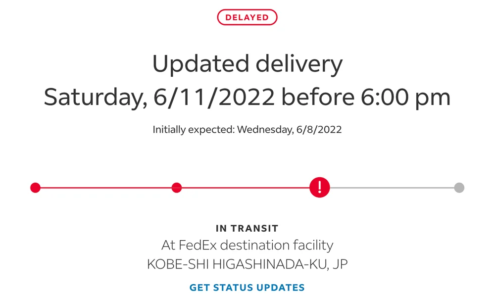 FedExの荷物追跡レポートの画面